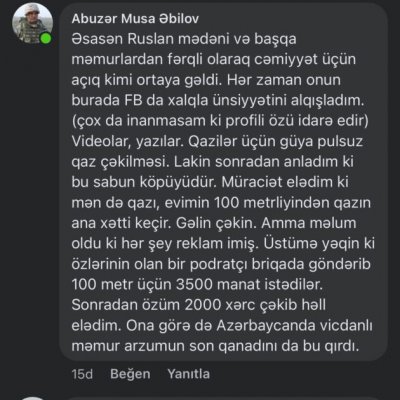 "Ruslan Əliyev hər şeyi reklam üçün edirmiş" - Tanınmış qazi "Azəriqaz"a etiraz etdi