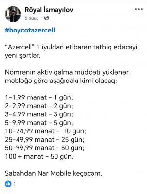 “Azercell”in yeni qərarına qarşı haştaq yaradıldı
