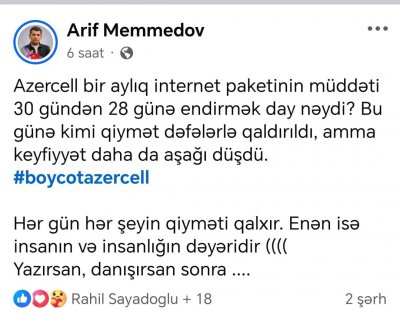 “Azercell”in yeni qərarına qarşı haştaq yaradıldı
