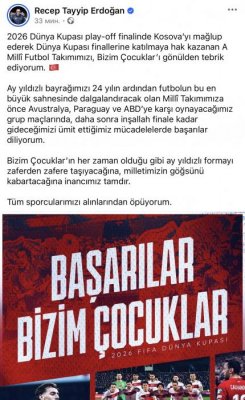 Ərdoğan millini təbrik etdi