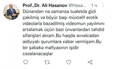 “Mənə bir-iki foto göndərib təhdid ediblər” - Əli Həsənov