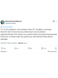 Pezeşkian Ərdoğana türkçə təşəkkür etdi